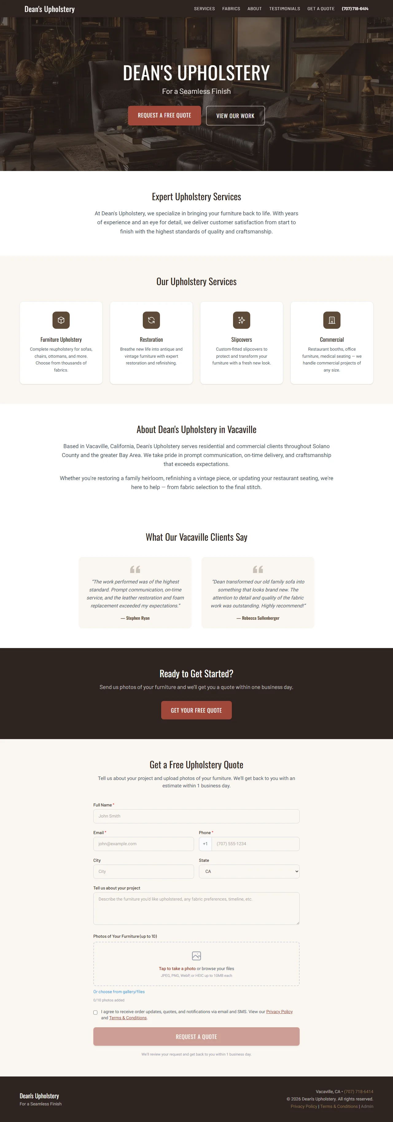 Dean's Upholstery Website