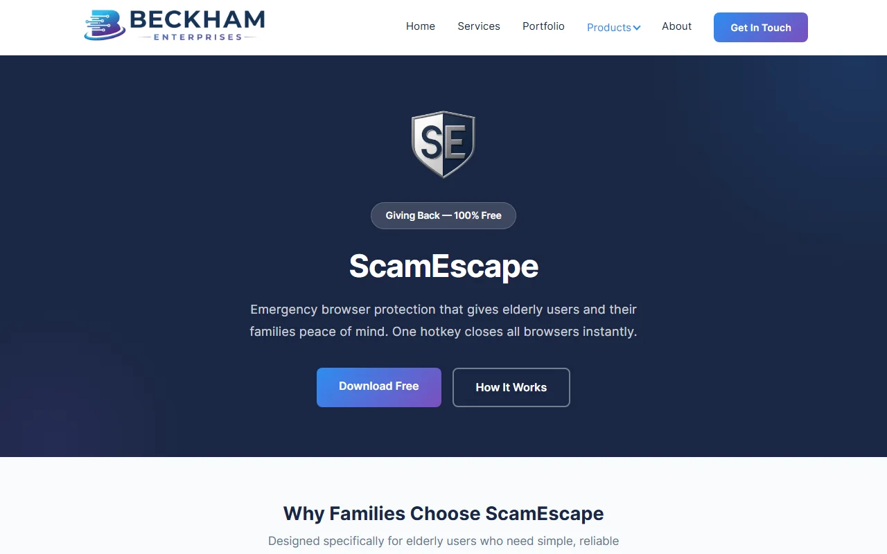ScamEscape — Free Browser Protection for Seniors